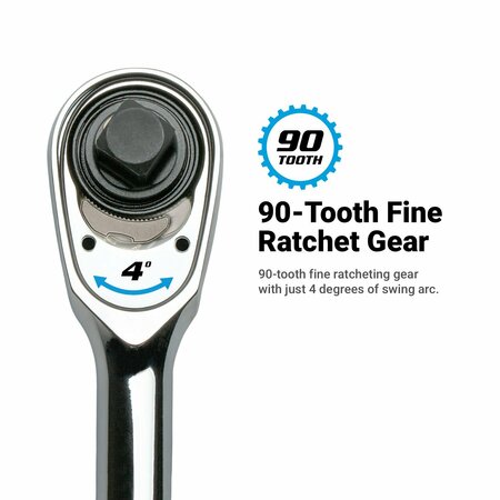 Capri Tools 3/8 in. Drive Fine 90-Tooth Ratchet, Ergonomic Soft Grip CP90S38